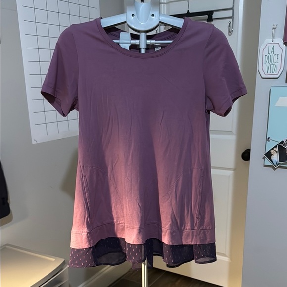 LOGO by Lori Goldstein Asymmetrical Short Sleeve Purple Tee - Picture 1 of 6